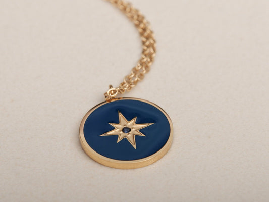 Enamel North Star Necklace Enamel Pendant Necklace Gold Star Necklace Gold North Star Necklace Titanium Necklace Stainless Steel