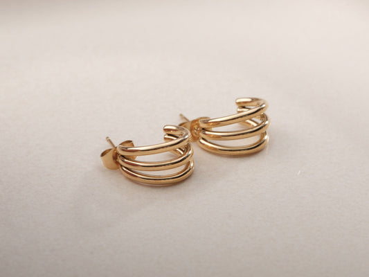 18K Gold Triple Hoop Earrings, Statement Earrings, Chunky Hoop Earrings, Dainty Hoops, Minimalist jewelry, Dainty Earrings, Huggies, Studs