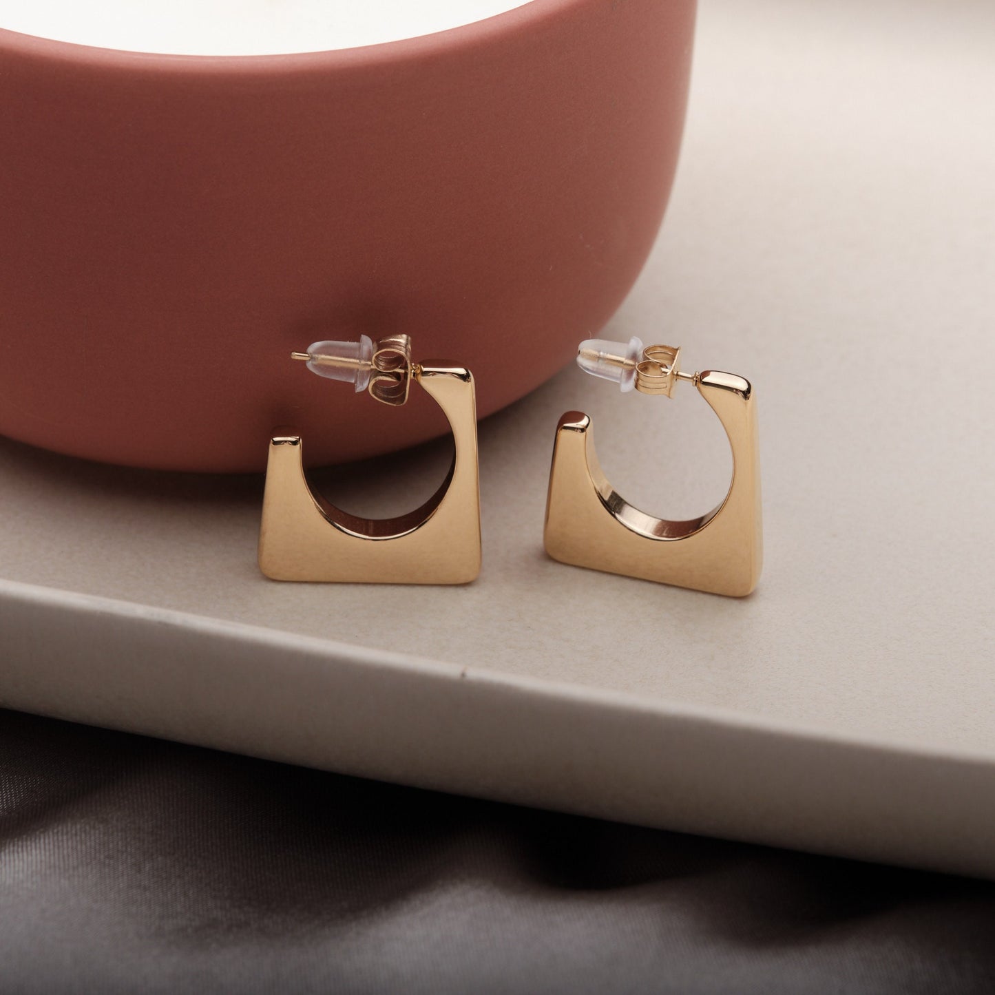 Square Hoop Earrings, Chunky Gold Sliver Hoop Earrings, Thick Gold Sliver Hoop Earrings, Vintage Gold Sliver Hoop Earrings, Simple Hoops