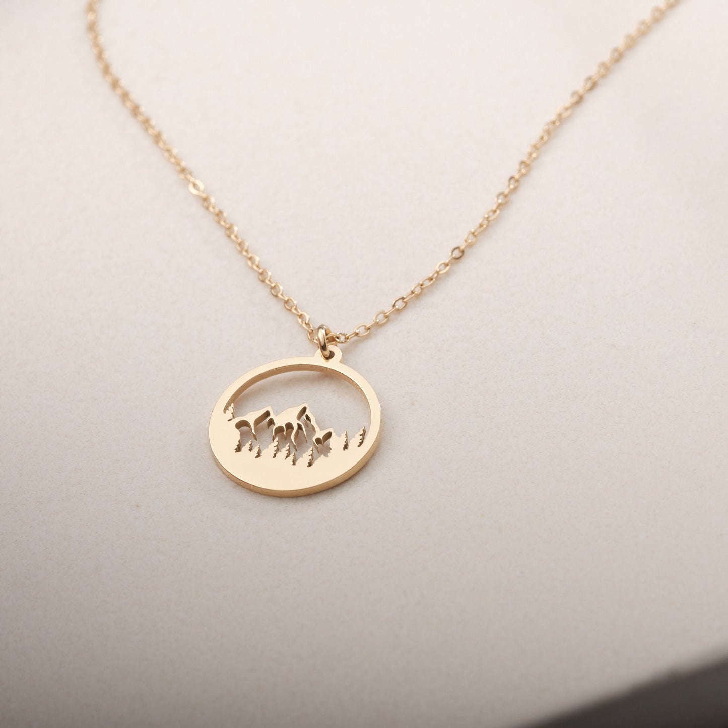 Mountain Necklace, Wanderlust Necklace, The Mountains Are Calling, Mountain Jewelry, Mountain Pendant, Mountain Charm, Mountain disc