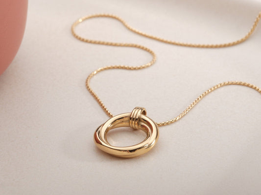 Unity Necklace. Two Linked Circle Necklace Gold interwined circles, 2 Linked Circles Necklace Gold Interlocking Circles eternity circle