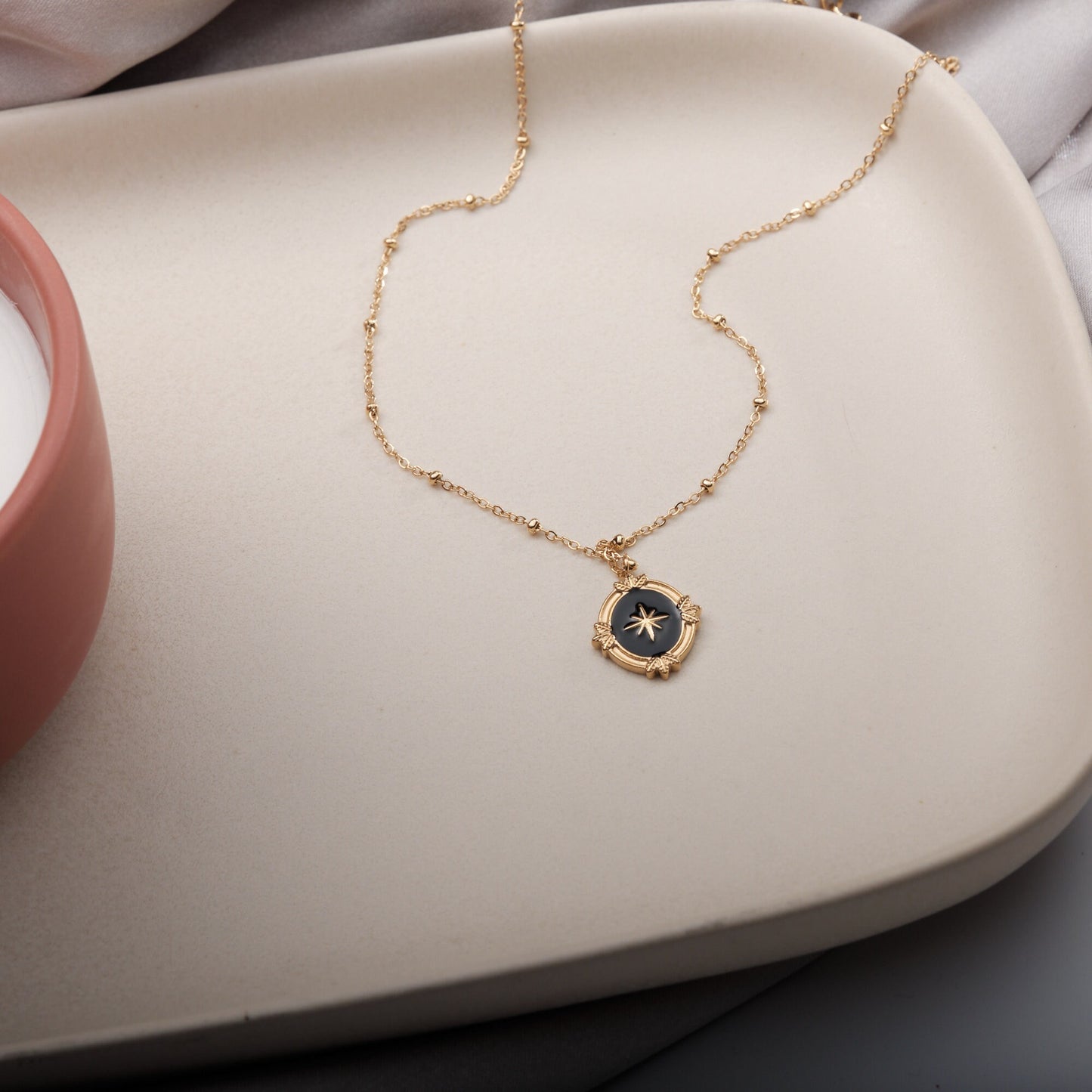 Dainty Black Enamel North Star Necklace Vintage Star Necklace North Star Necklace Birthday Gift Graduation Gift Layered Necklace WATERPROOF