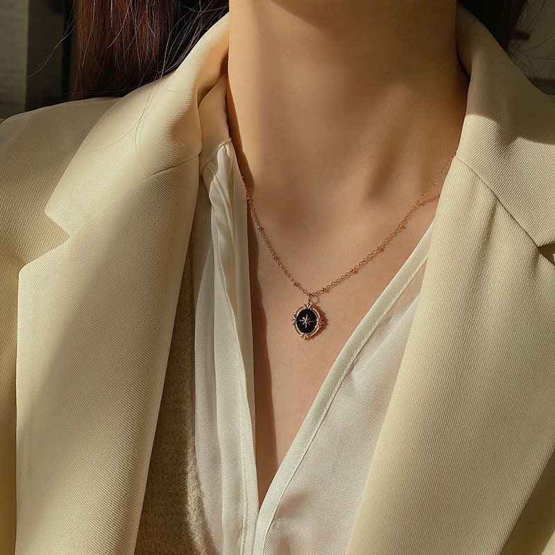 Dainty Black Enamel North Star Necklace Vintage Star Necklace North Star Necklace Birthday Gift Graduation Gift Layered Necklace WATERPROOF