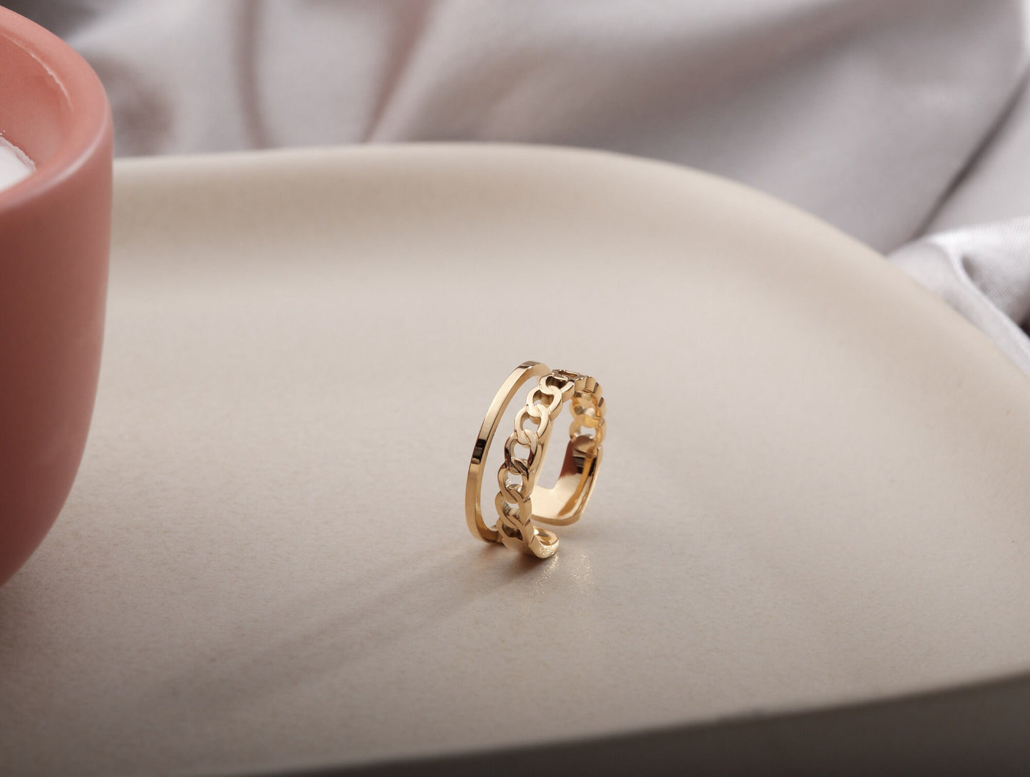 18K Gold Double Band ring, Gold twisted ring, Dainty Gold ring, Gold Statement ring, Hypoallergenic, Water-resistant, Gift for her