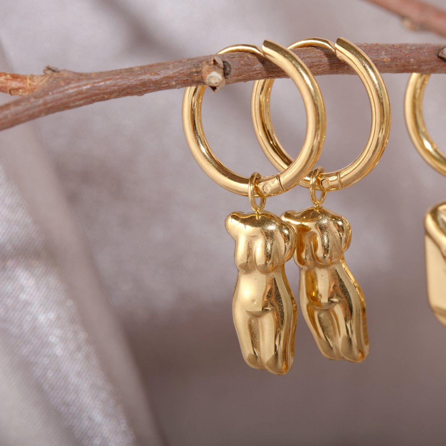 Abstract Female Body Silhouette Necklace, Female Silhoutte Necklace, Gold Statement Earring Minimal Earrings, Modern Earring WATERPROOF