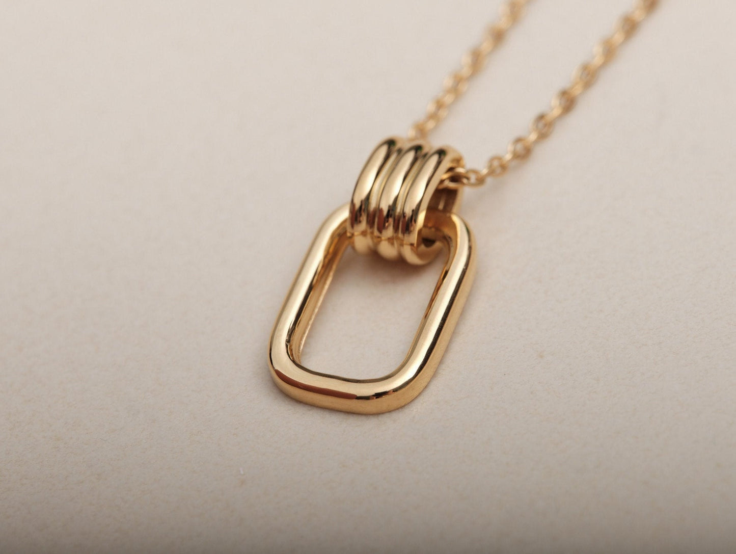 Gold Open Rectangle Necklace, Simple Minimal Layering, Cable Chain, Geometric, Open Bar Pendant Necklace, Best choose for Modern Look