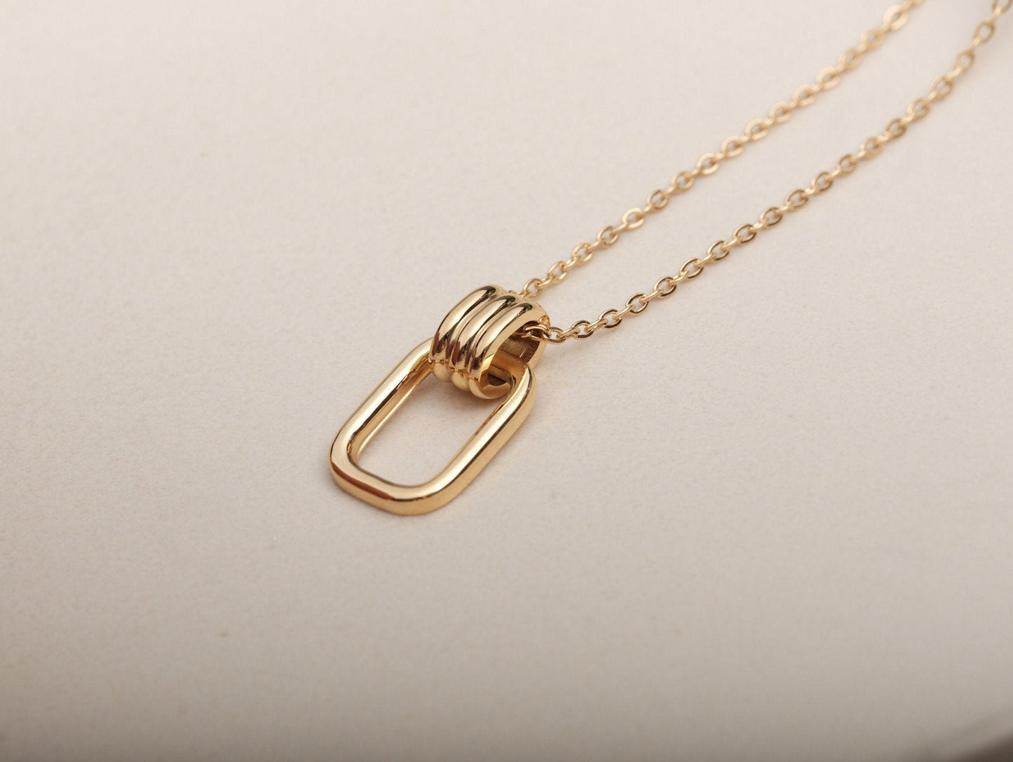 Gold Open Rectangle Necklace, Simple Minimal Layering, Cable Chain, Geometric, Open Bar Pendant Necklace, Best choose for Modern Look