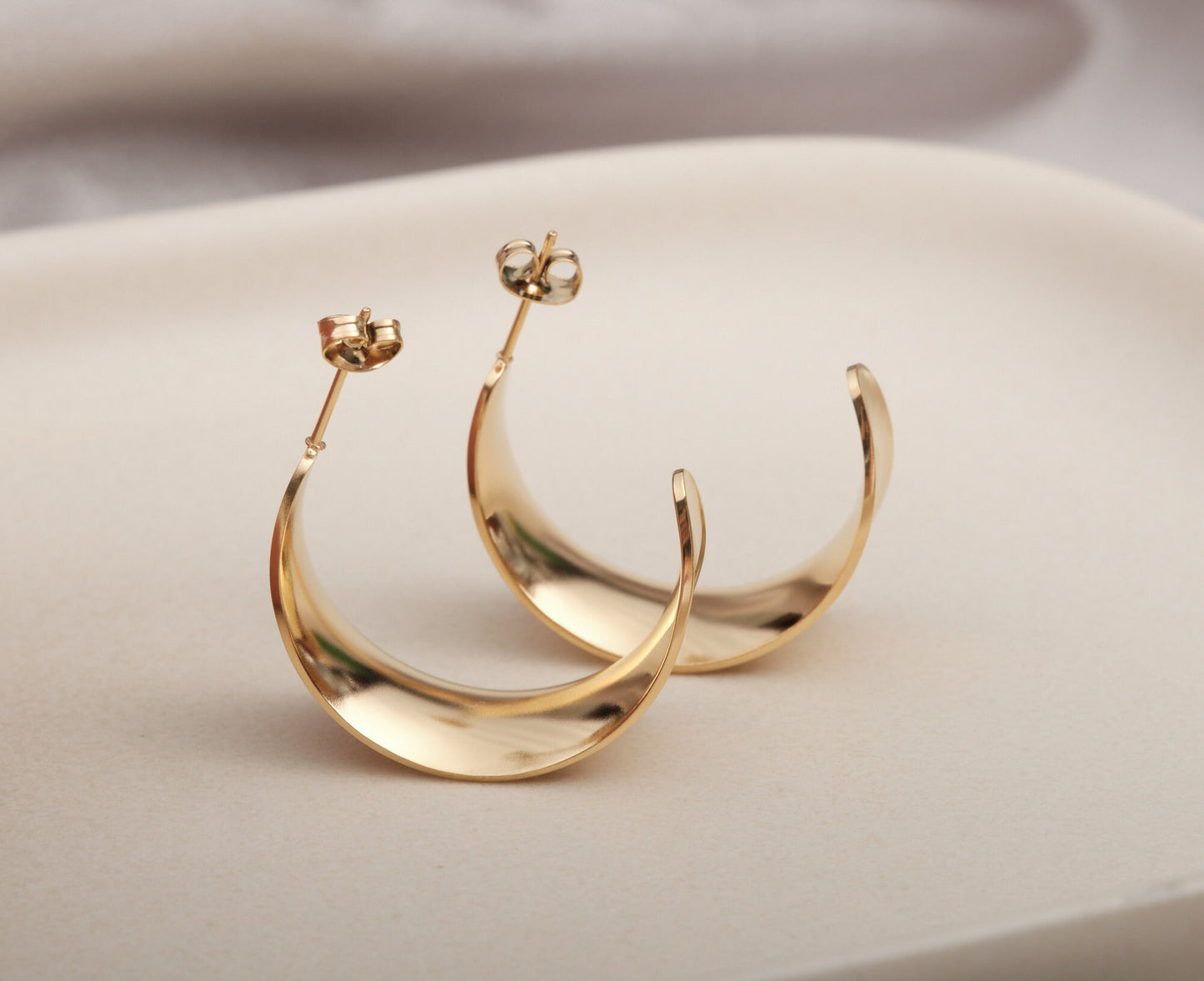 Gold Earrings, Gold Dome Earrings, Stainless Steel Earrings, Gold Wide Open Hoop Earrings, Minimalist Earrings, Modern Earrings, Gift Hoops