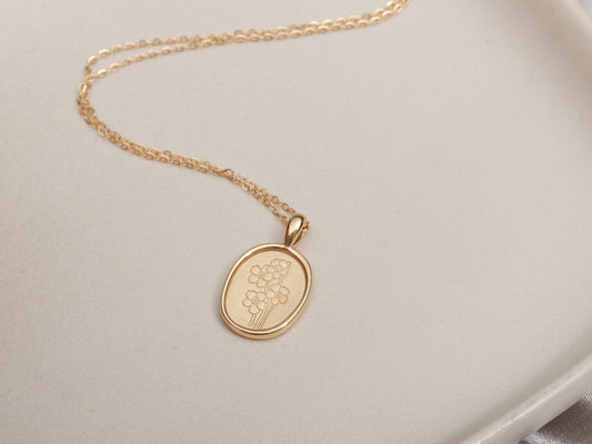Wildflower Necklace 18k Gold Wildflower Bouquet Necklace Thoughtful Gift Meaningful Disc Necklace Flower Disc Necklace Birth Flower