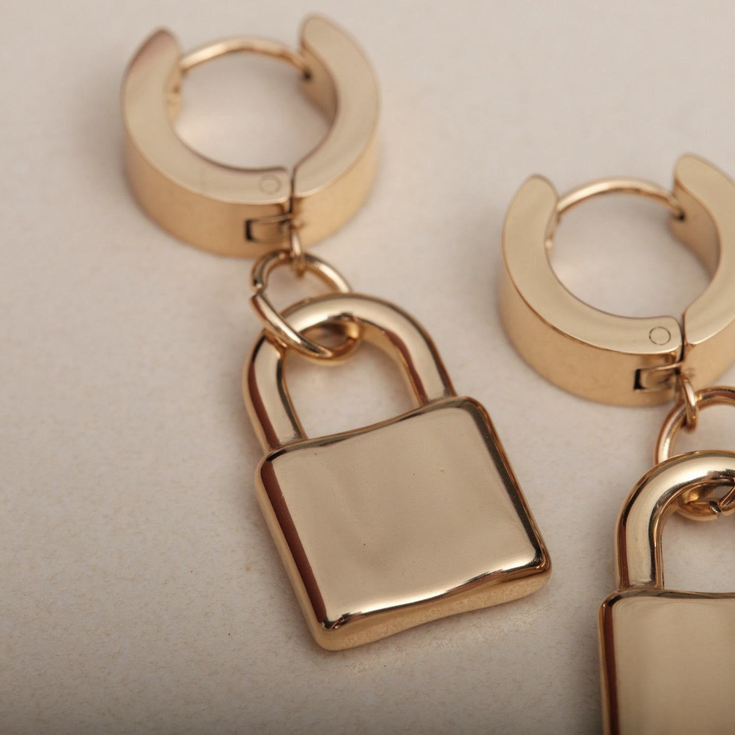 Gold Padlock Earrings, Lock Pendant Earrings, Gold Titanium padlock Hoops, Gold Padlock Jewelry Safety Pin Earrings Waterproof Hoops