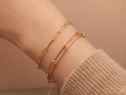 Gold Paperclip Chain Bracelet, Gold Bracelet, Long Rectangle Chain Bracelet, Gold Rectangle Bracelet, Waterproof, Antitarnish Bracelet