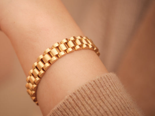 Gold Chunky Chain Bracelet, Linked Chain Bracelet, Rolex Bracelet, Gold Bracelet, Waterproof, Antitarnish Bracelet, Rolex Style