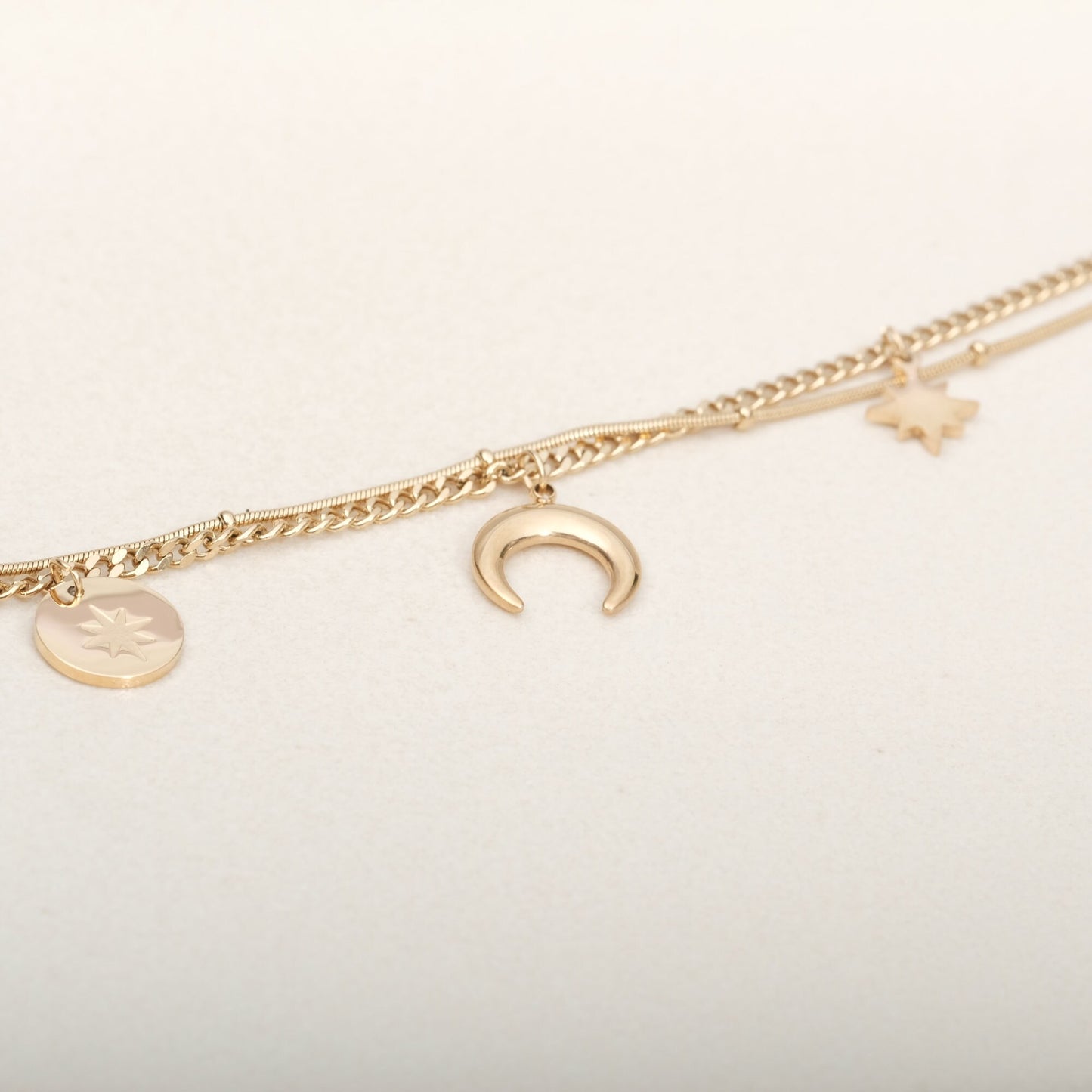 Star, Moon and Sun 18K Gold Layered Bracelet Dainty Minimalistic Stacking Bracelet. Layering Bracelet. Mother Daughter Sun Moon Star