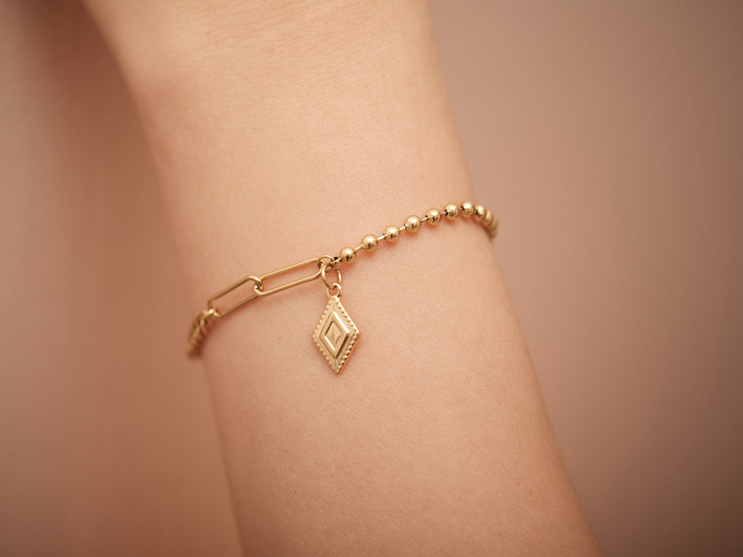 Diamond shape bracelet, vintage bracelet, chain bracelet, beaded chain bracelet, Cuban chain bracelet, layered bracelet