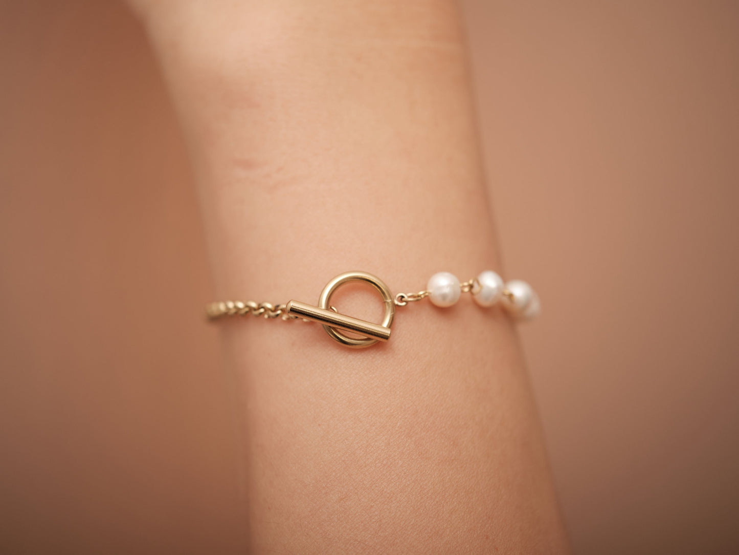 Half Baroque Pearl Half Gold Chain Bracelet,OT Clasp Bracelet,Real Pearl Toggle Clasp Bracelet,Freshwater Keshi Pearl Bracelet Waterproof