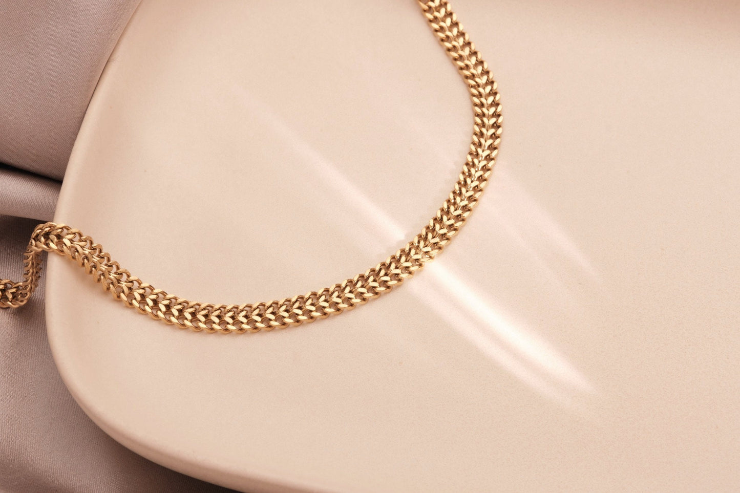 Gold Double Layer Necklace, Green Zircon Necklace, Vintage Double Cuban Choker, Cuban Chain Choker Necklace, WATERPROOF Tarnish Free Jewelry