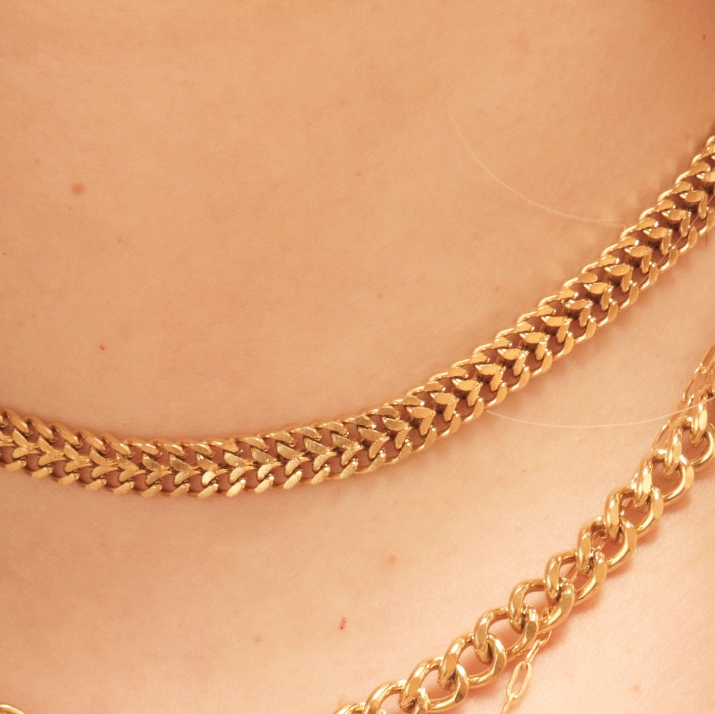 Gold Double Layer Necklace, Green Zircon Necklace, Vintage Double Cuban Choker, Cuban Chain Choker Necklace, WATERPROOF Tarnish Free Jewelry