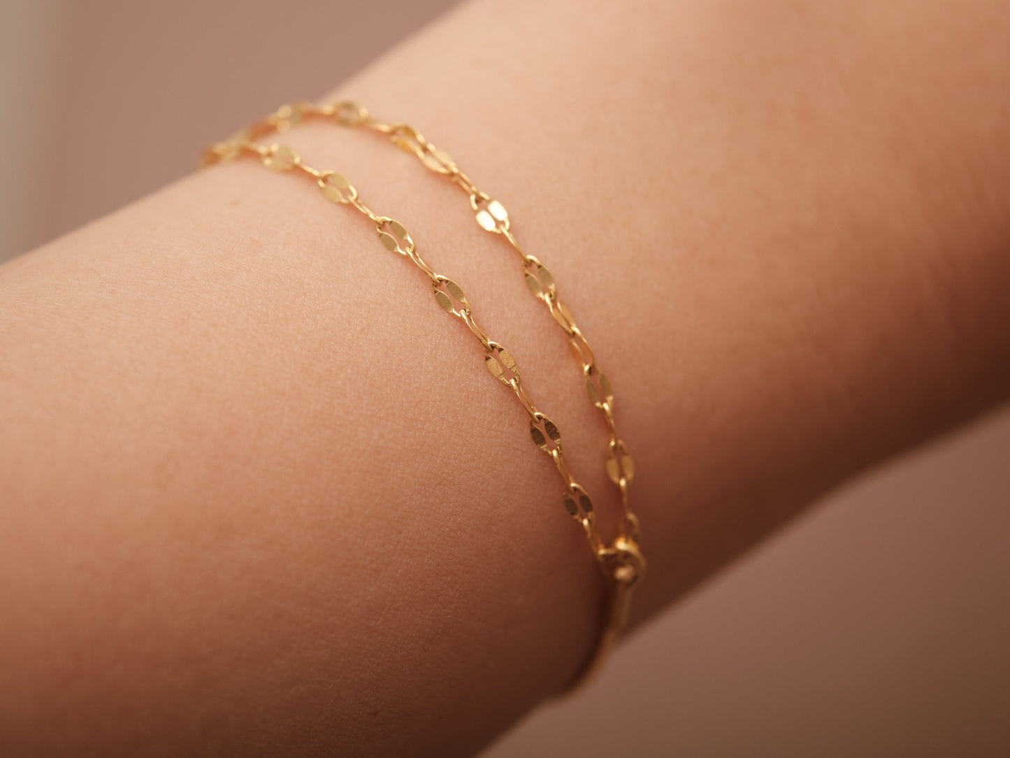 Gold Chain Bracelet, Sequin Chain Bracelet, Simple Bracelet, Lace chain bracelet Dainty Bracelet, Layering Bracelet, Herringbone Bracelet