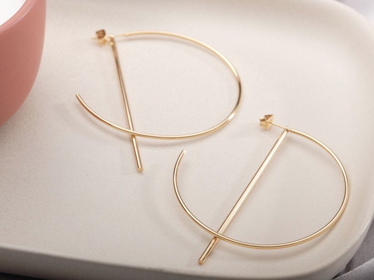 Big hoop earrings, Hoop line earrings, Gold bar hoop earrings, gift for her, large hoop earrings Dainty Hoops, Minimalist Hoops Geometry