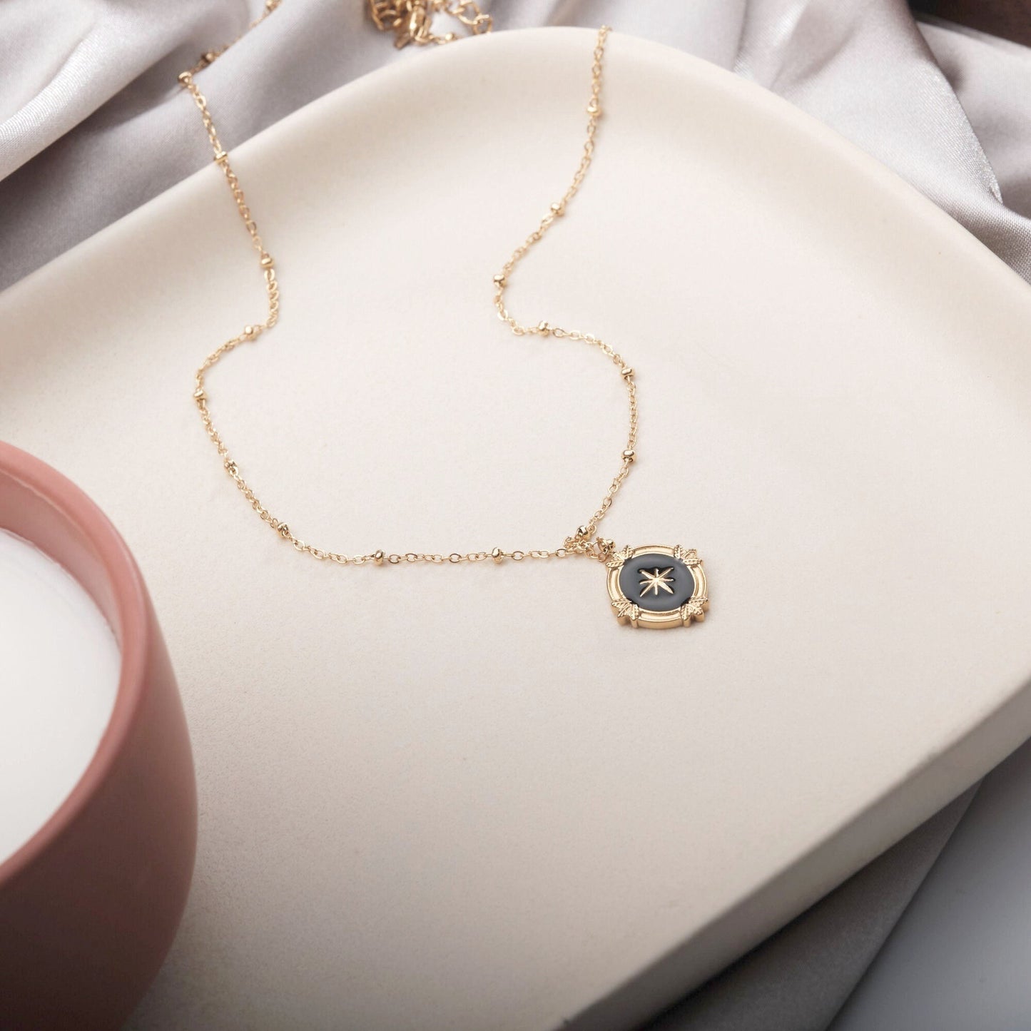 Dainty Black Enamel North Star Necklace Vintage Star Necklace North Star Necklace Birthday Gift Graduation Gift Layered Necklace WATERPROOF