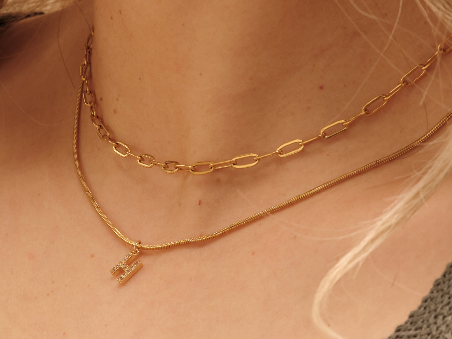 18K Gold Herringbone Necklace Set Gold Double Layered Snake Chain Set Herringbone Layering Necklace Layering Gold Chain Set Paperclip Chain