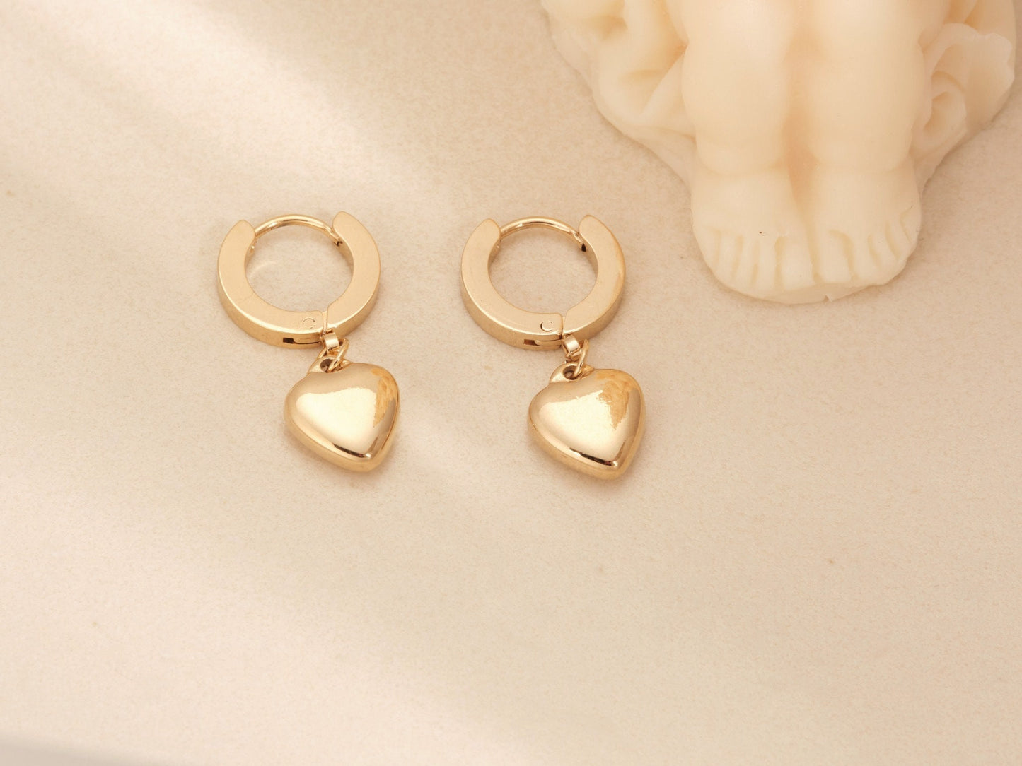 Gold Heart Earrings, Gold Hoops, Heart Charm, Gold Earrings, WATERPROOF, Gift for her, Tarnish Free, Gift for Girls Birthday