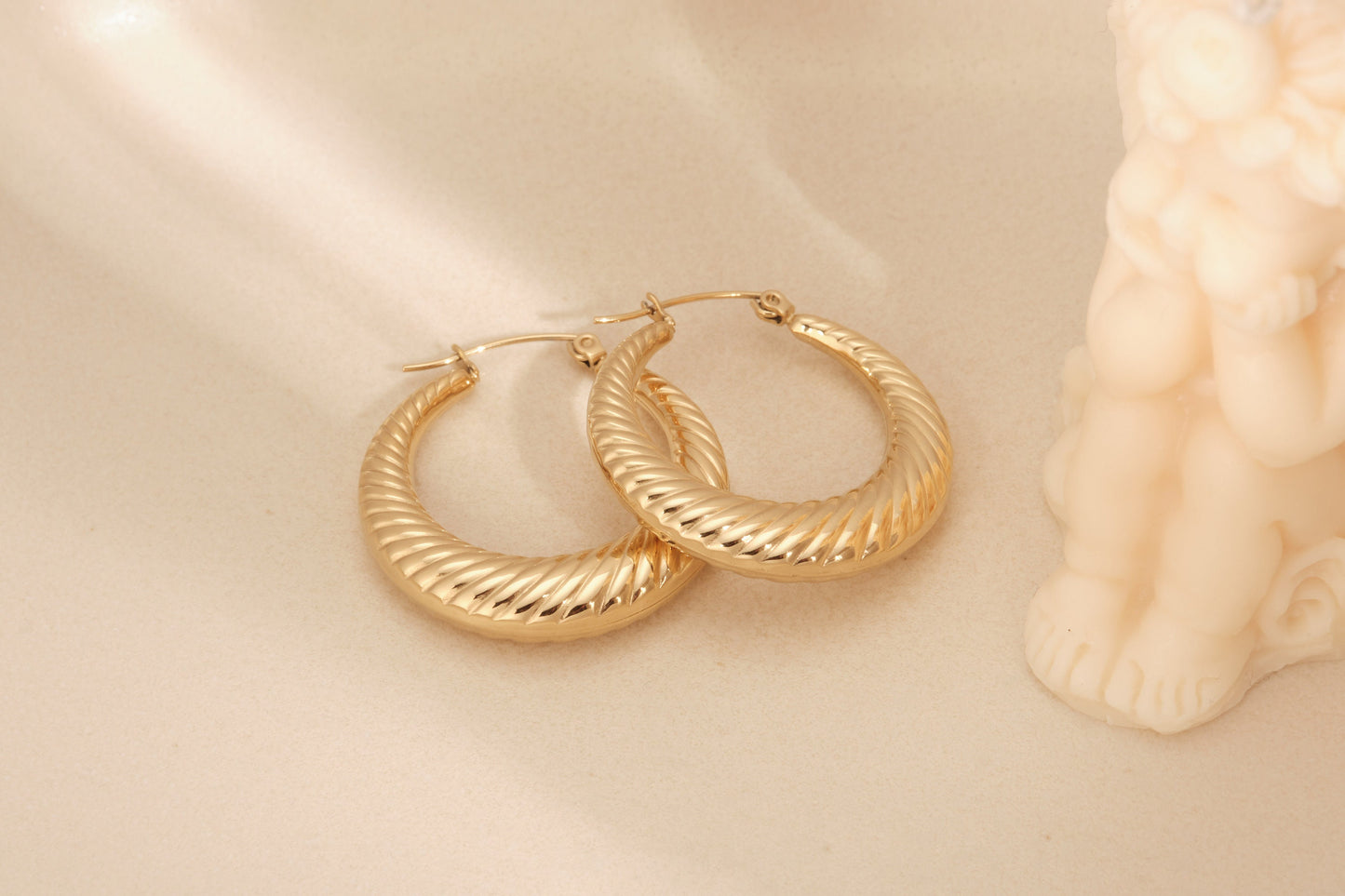 18K Gold Flat Croissant Earrings, Gold Croissant Earrings, Gold Croissant Hoops, Chunky Earrings, Statement Earrings, Thick Hoop Earrings