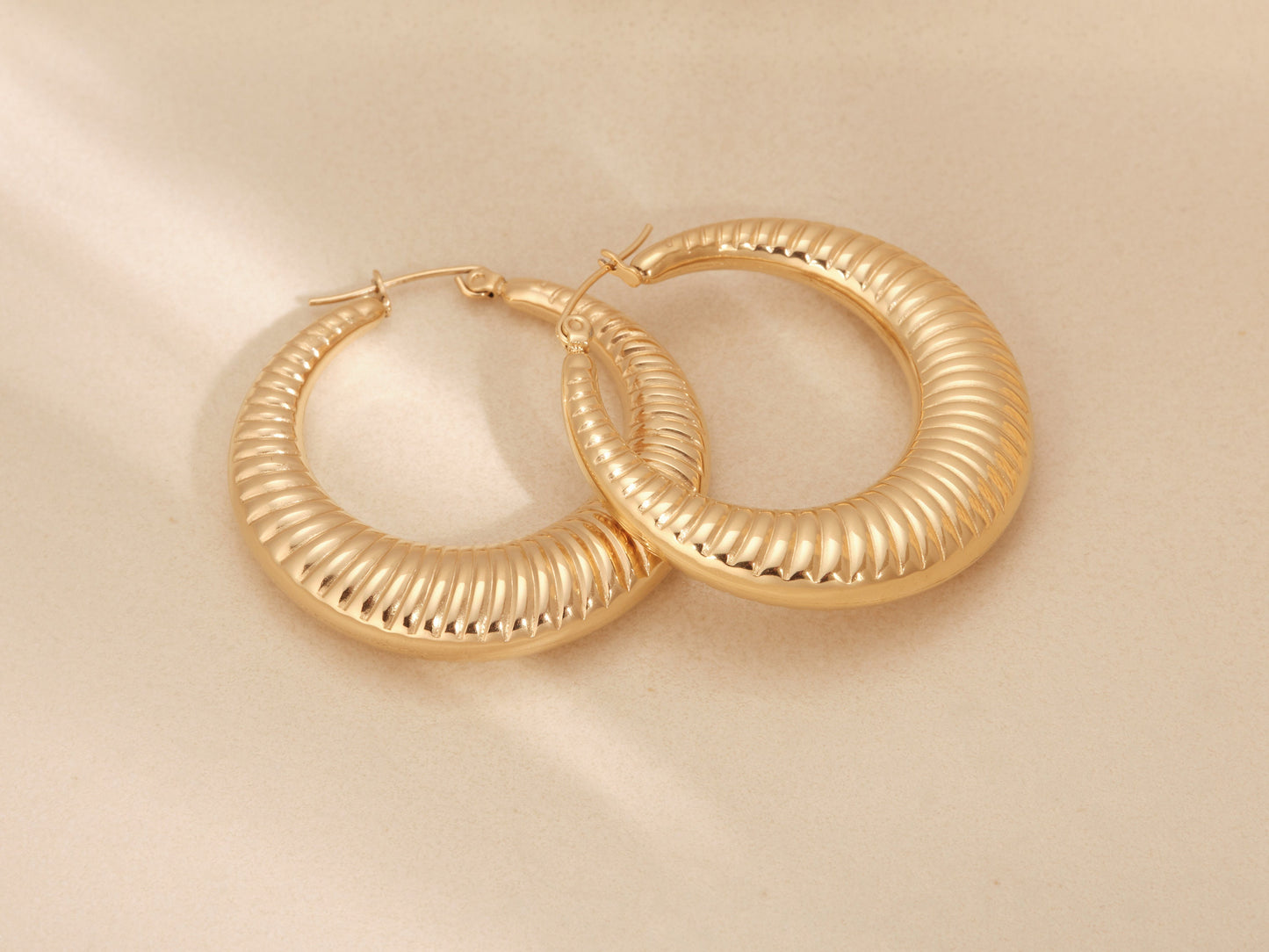 18K Gold Flat Croissant Earrings, Gold Croissant Earrings, Gold Croissant Hoops, Chunky Earrings, Statement Earrings, Thick Hoop Earrings