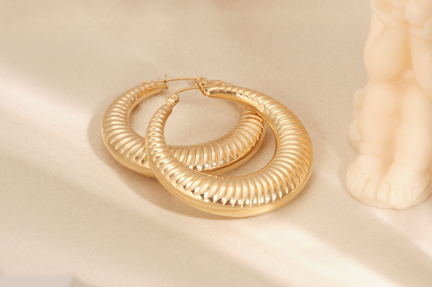 18K Gold Flat Croissant Earrings, Gold Croissant Earrings, Gold Croissant Hoops, Chunky Earrings, Statement Earrings, Thick Hoop Earrings