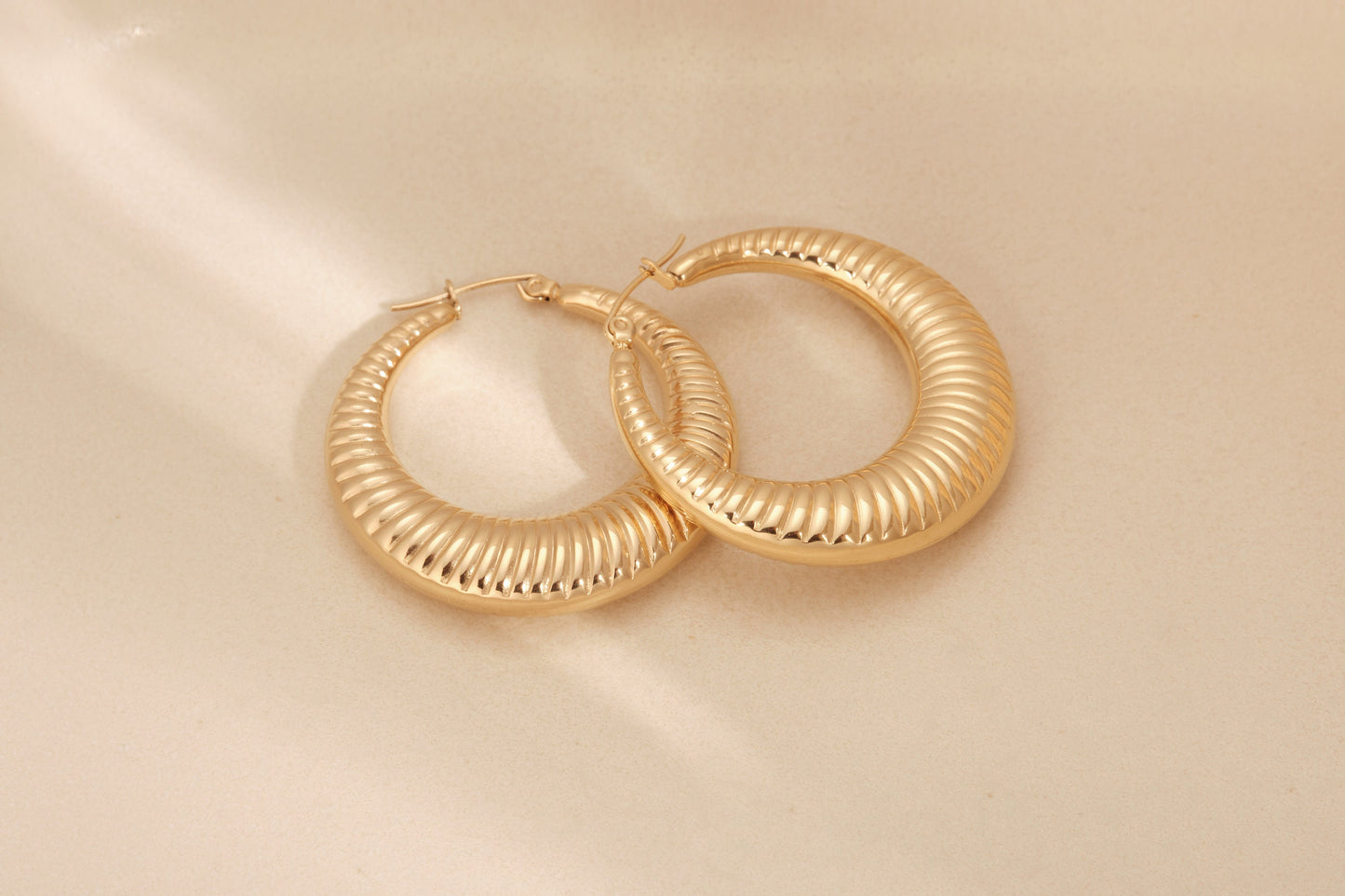 18K Gold Flat Croissant Earrings, Gold Croissant Earrings, Gold Croissant Hoops, Chunky Earrings, Statement Earrings, Thick Hoop Earrings