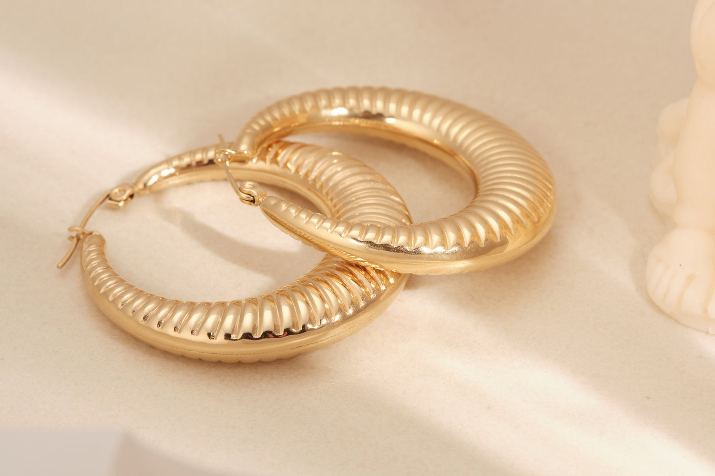 18K Gold Flat Croissant Earrings, Gold Croissant Earrings, Gold Croissant Hoops, Chunky Earrings, Statement Earrings, Thick Hoop Earrings