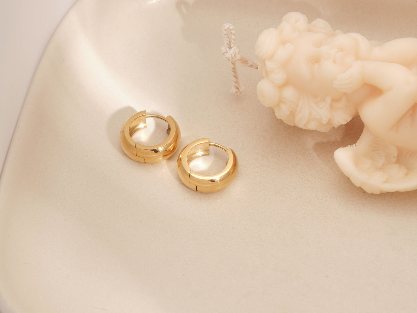 Gold hoop earring hypoallergenic, gold hoop earrings, thick hoop earrings, Gold Huggie Hoop Earrings, chunky Huggie, WATERPROOF hoops