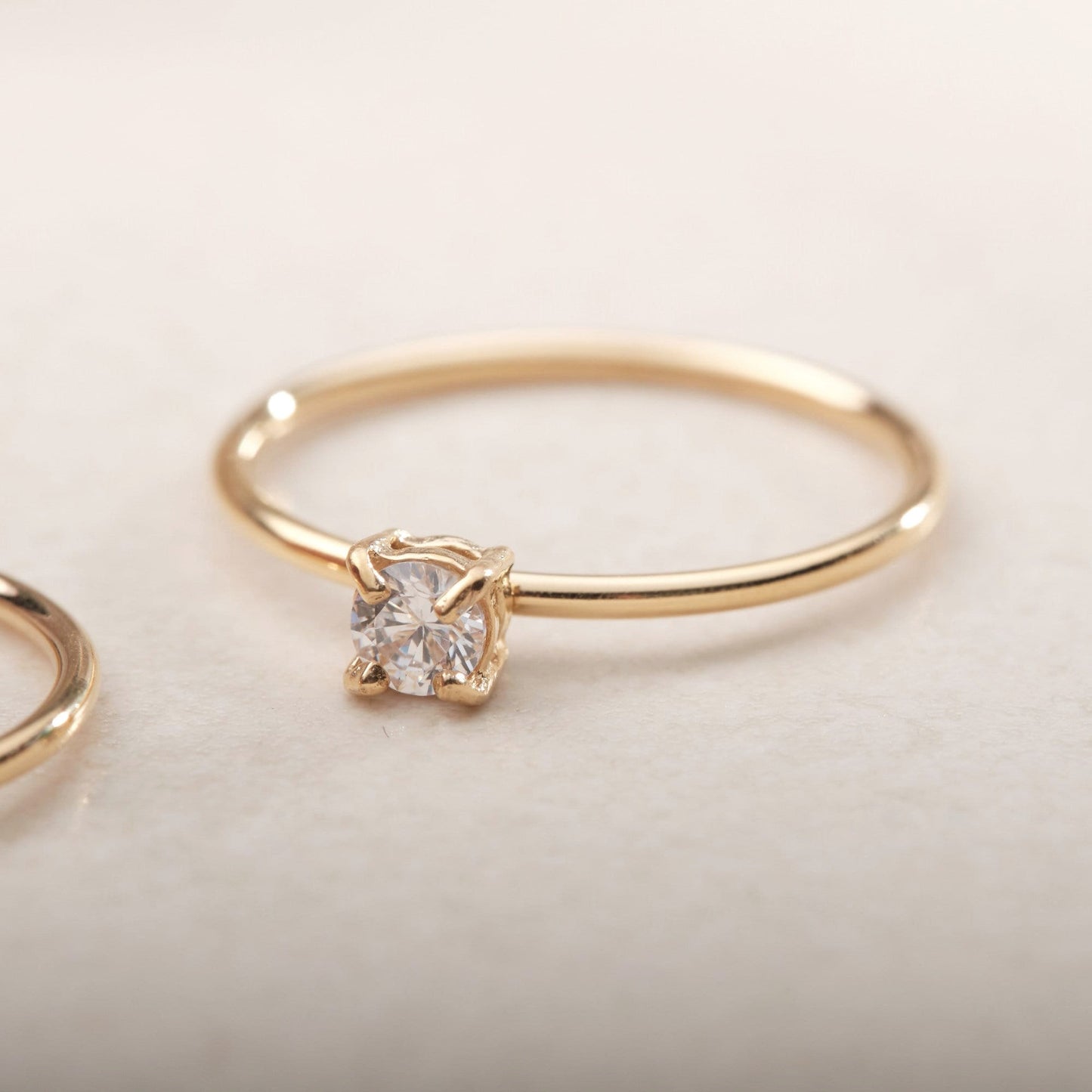 18K Gold Minimalist ring, Thin Gold Square Zirconia ring, Gold CZ ring, Hypoallergenic, Water-resistant, Gift for her, CZ Gold ring