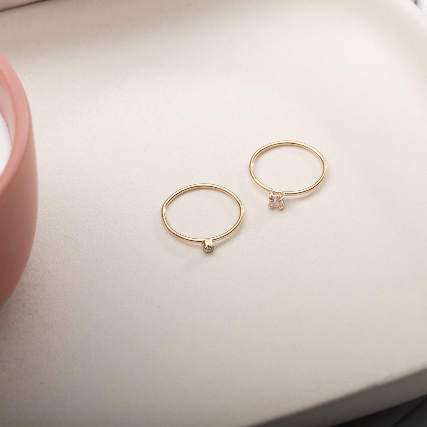 18K Gold Minimalist ring, Thin Gold Square Zirconia ring, Gold CZ ring, Hypoallergenic, Water-resistant, Gift for her, CZ Gold ring