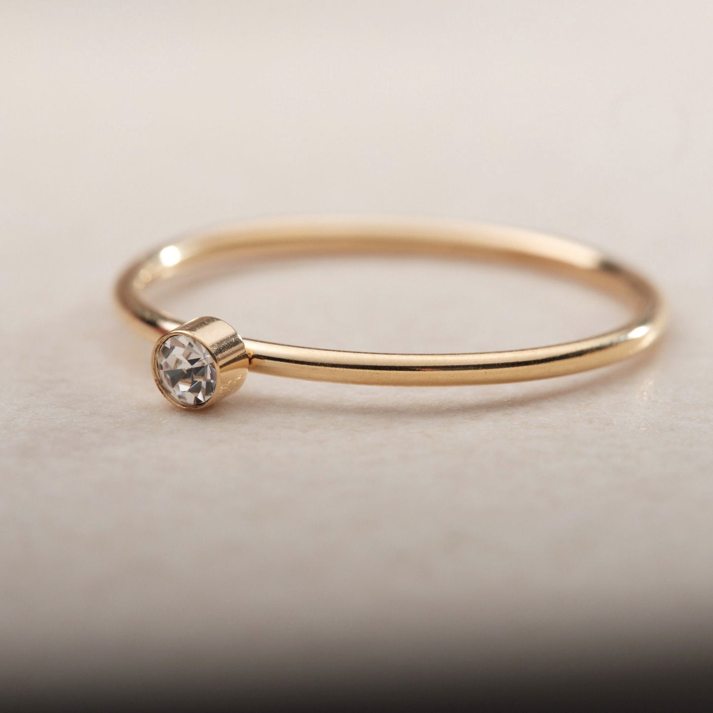 18K Gold Minimalist ring, Thin Gold Square Zirconia ring, Gold CZ ring, Hypoallergenic, Water-resistant, Gift for her, CZ Gold ring