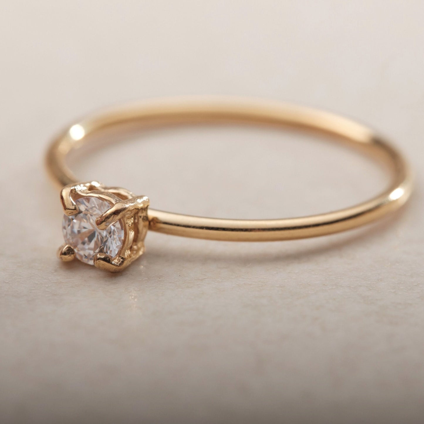18K Gold Minimalist ring, Thin Gold Square Zirconia ring, Gold CZ ring, Hypoallergenic, Water-resistant, Gift for her, CZ Gold ring