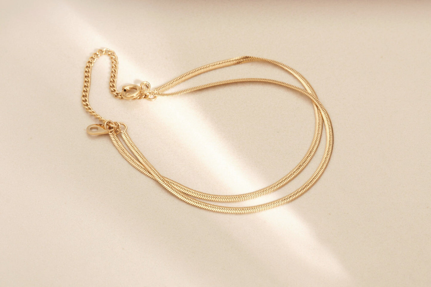 Double Gold pvd Herringbone Bracelet 18K Gold bracelet, Double Gold Herringbone Chain Bracelet, layered bracelet, snake chain bracelet