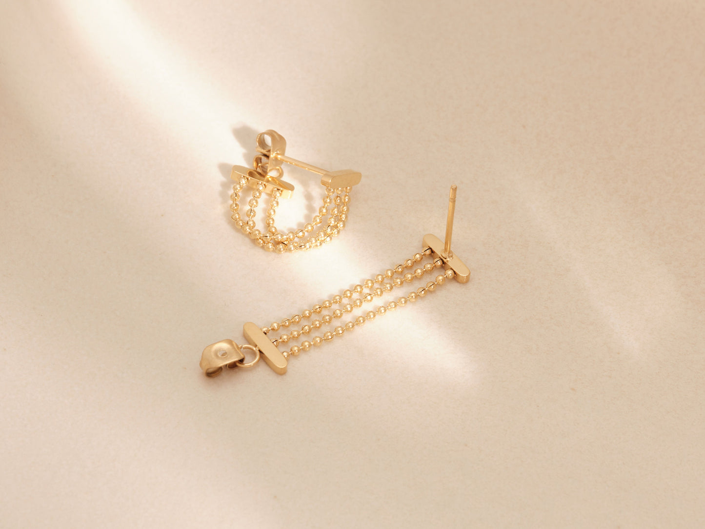 Gold Tiny Chain Earrings, Tiny Dangle Earrings, Beaded Chain Earrings, Gold Tiny Earrings, Gold Chain Earrings, WATERPROOF, Dangling