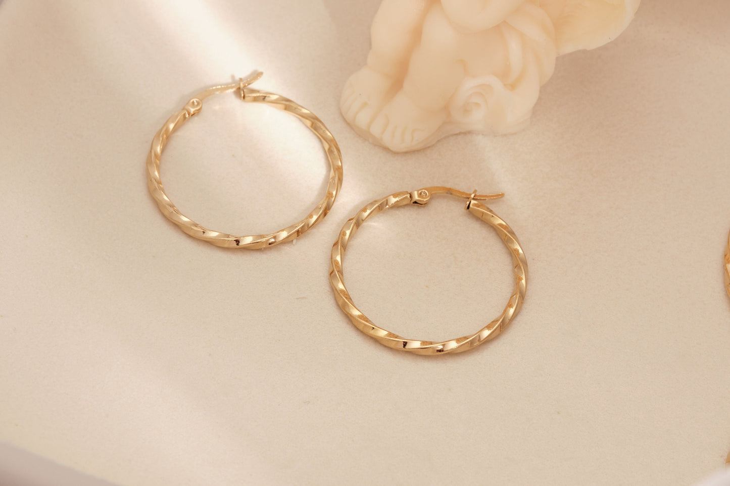 Gold Twisted Hoops, Gold Earrings, Gold Twisted Earrings, Gold Hoop Earrings, Small Hoops, Large Hoops, WATERPROOF, Gold Medium Hoops, Gift