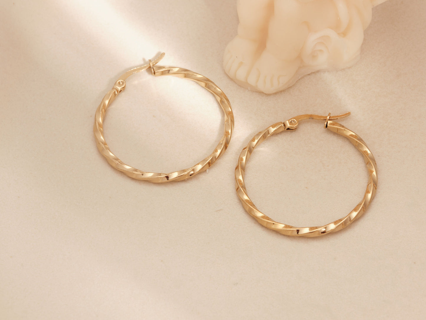 Gold Twisted Hoops, Gold Earrings, Gold Twisted Earrings, Gold Hoop Earrings, Small Hoops, Large Hoops, WATERPROOF, Gold Medium Hoops, Gift