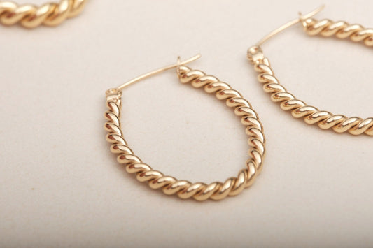 Gold Twist Hoop Earring French Twist hoops Gold Oval Earring Hoops Oval Hoops Twisted Hoops Twisted WATERPROOF Hoops Chunky Twisted
