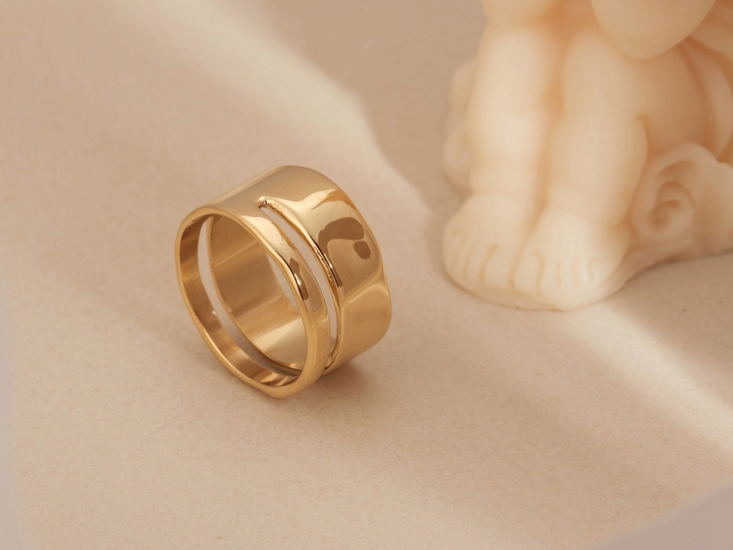 18K Gold Double Band Ring, Gold Double Ring, Gold Band Ring, stacking ring, simple band, Gold Wide Band, Gold Wedding Band, WATERPROOF