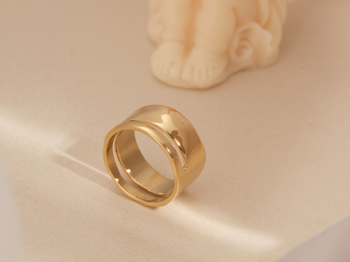 18K Gold Double Band Ring, Gold Double Ring, Gold Band Ring, stacking ring, simple band, Gold Wide Band, Gold Wedding Band, WATERPROOF