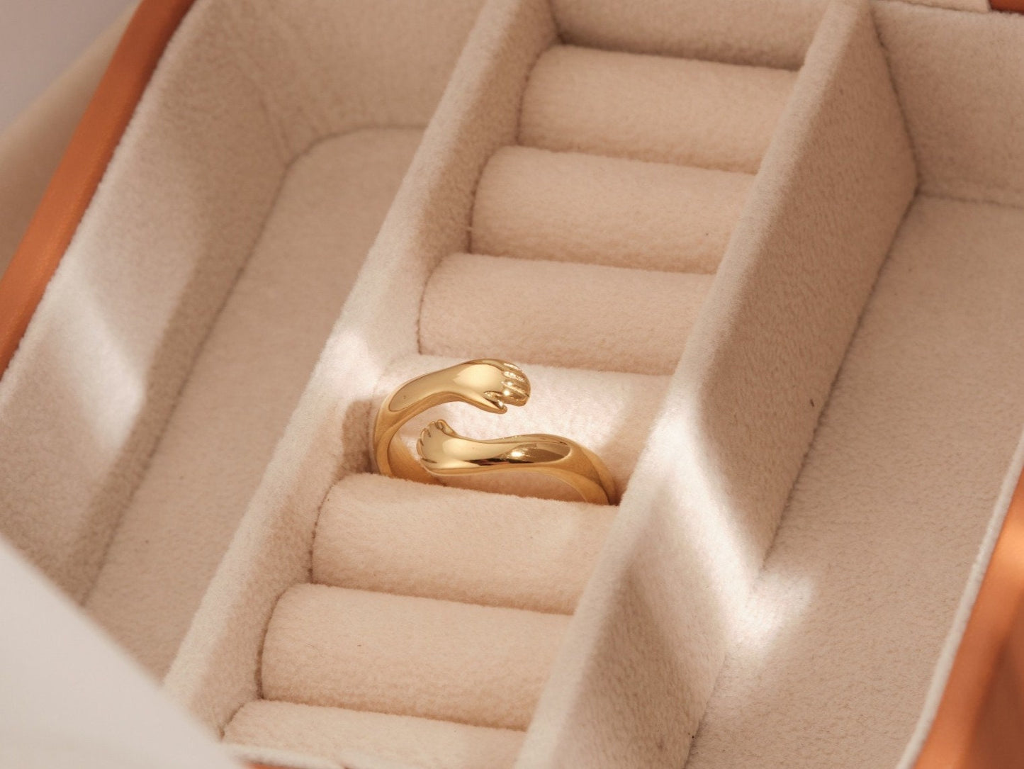 18k Gold Hug Ring Gold Hugging Hands Gold Hug Ring, Couple Ring Love Ring Open Hug Ring Friendship Ring WATERPROOF Hugging Ring