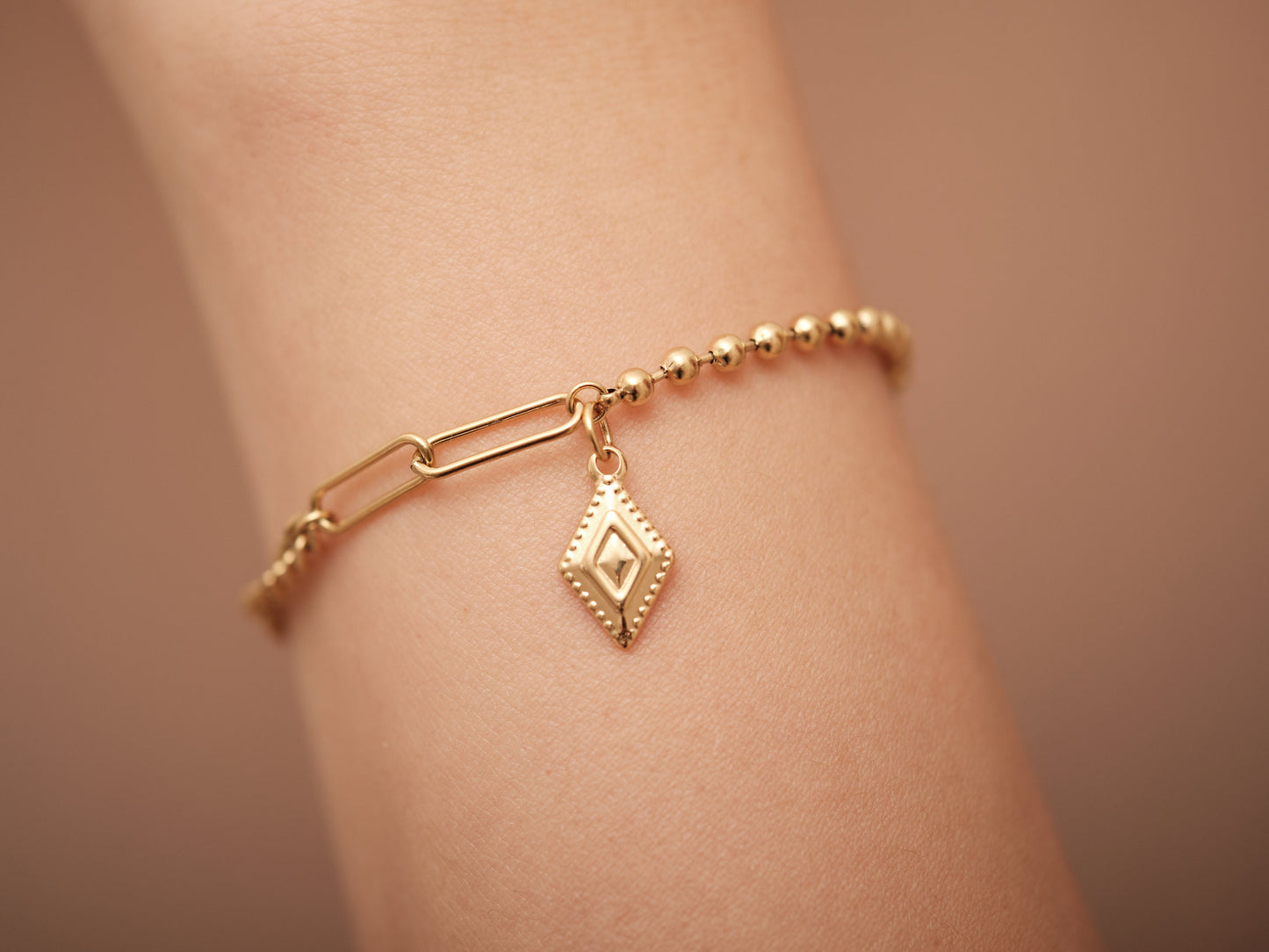 Diamond shape bracelet, vintage bracelet, chain bracelet, beaded chain bracelet, Cuban chain bracelet, layered bracelet