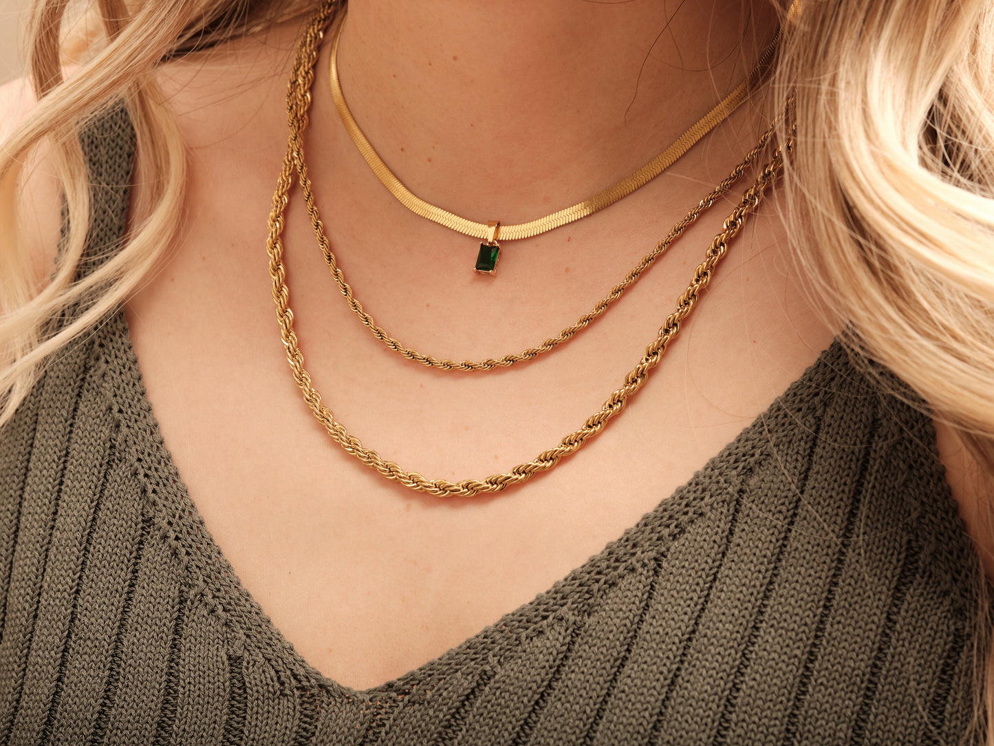 18K Gold Herringbone Choker Necklace Zirconia Gemstone Necklace, CZ Choker Necklace, Zircon Pendant, Snake Chain Choker Waterproof Necklace