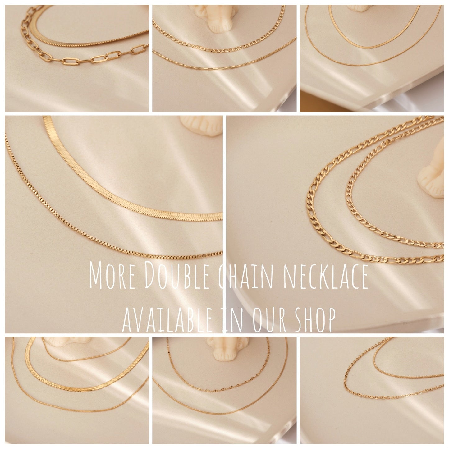 2 Layers Link Chain Necklace, Gold Herringbone, Rectangle Link Necklace, Gold Chain Link Necklace, Paperclip Necklace, 2 in 1 Chain Necklace