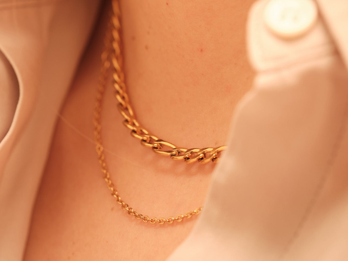Double Chains Necklace Gold Figaro Chain Necklace, Layered Necklace, Gold Layered Chain, Double Figaro/Cable Chain Necklace, WATERPROOF