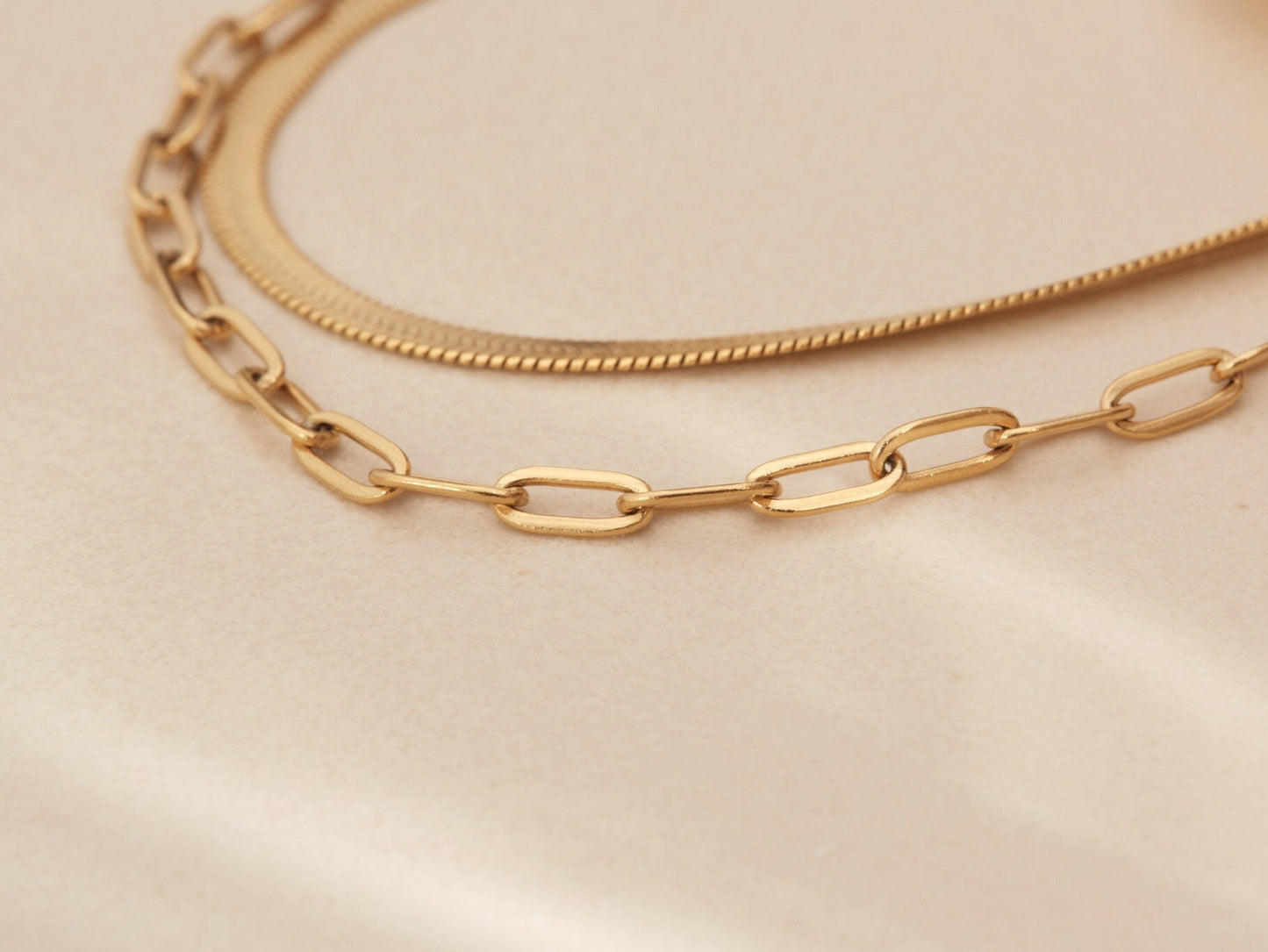 2 Layers Link Chain Necklace, Gold Herringbone, Rectangle Link Necklace, Gold Chain Link Necklace, Paperclip Necklace, 2 in 1 Chain Necklace