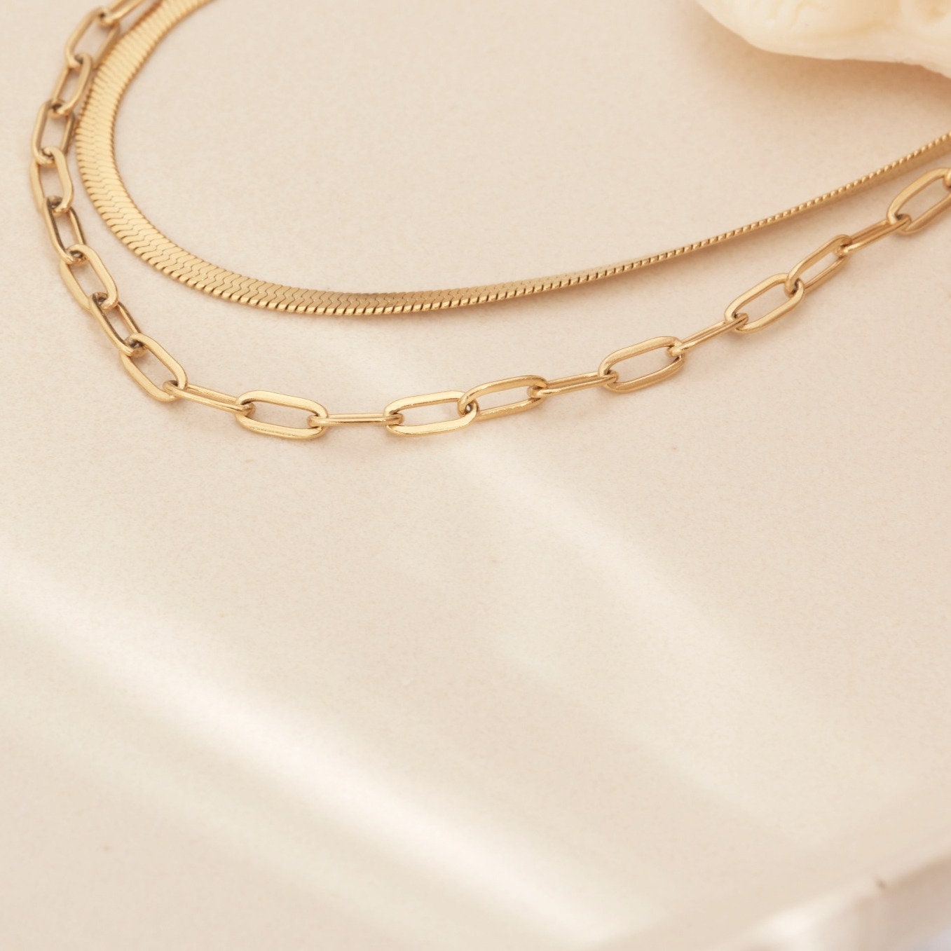 Double Layer Necklace, Herringbone Necklace, Paperclip Chain necklace, Snake Chain Necklace, Layered necklace, layering necklace, waterproof
